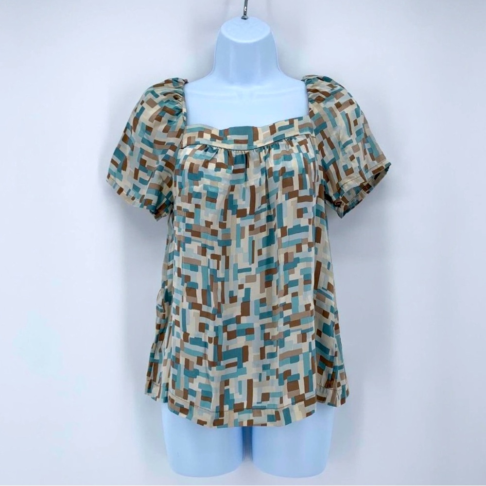 Banana Republic Women’s XS petite short sleeve silk geo print blouse